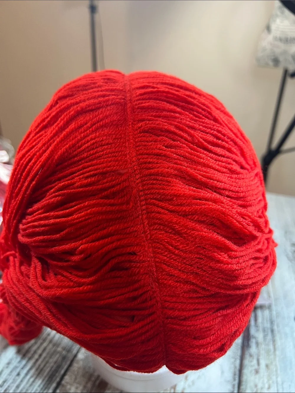 Braided Rag Doll Red Yarn Wig Costume Wig with Pigtail Braids & Bangs